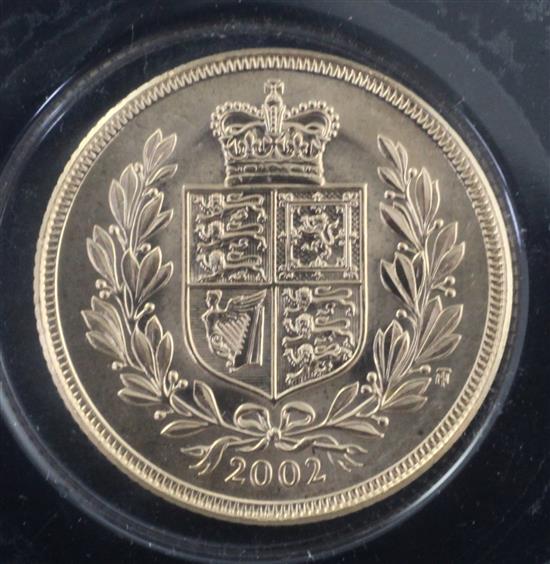 A Queen Elizabeth II 2002 gold sovereign, with COA and box